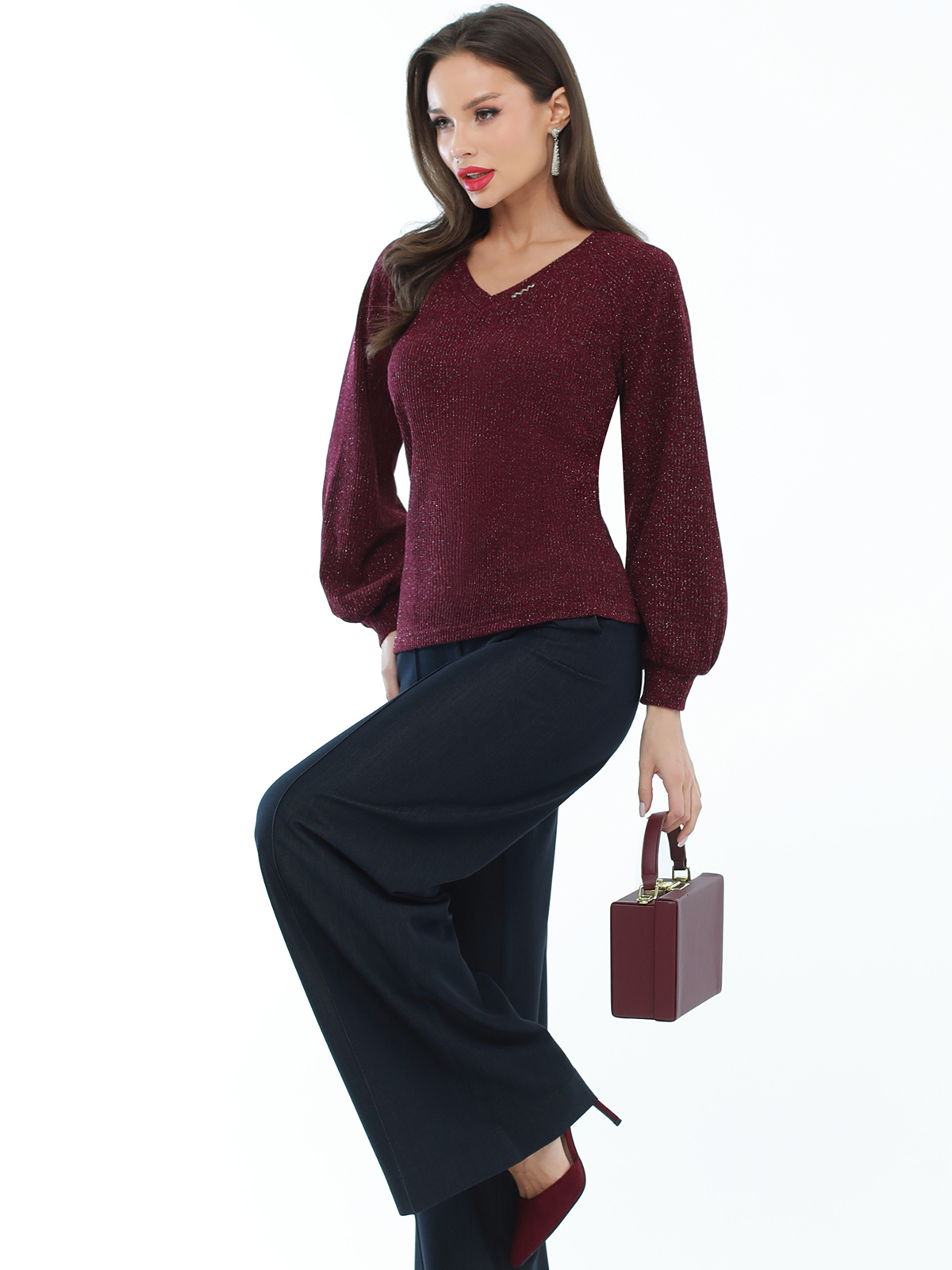Купить Джемпер бордовый с пышными рукавами по цене: 900 ₽ арт. Б-1846 ...