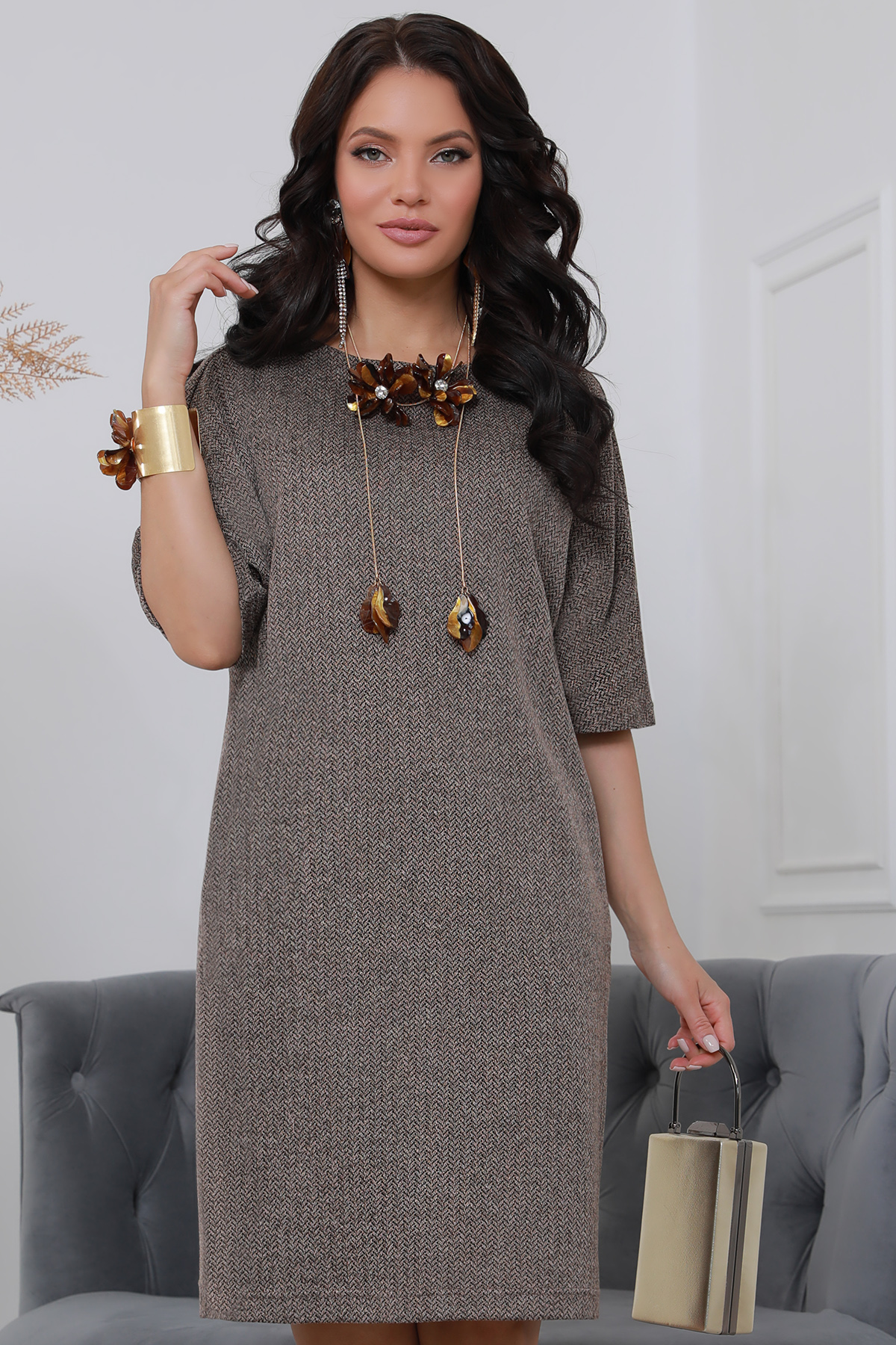 Купить Коричневое трикотажное платье по цене: 1 600 ₽ арт. П-3782-0022 ...